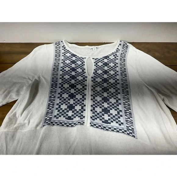 J Jill Sweater Tunic Top Sz XL Blue White Embroidered Linen Blend Lagenlook - Picture 3 of 9
